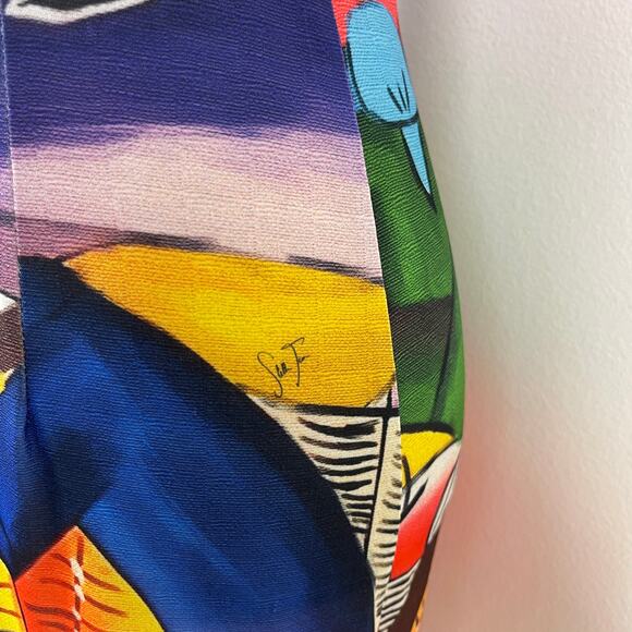 Stella Jean Short Sleeved Midi Dress Corta Colorful Print Stretch Womens 40 US 4 - Picture 7 of 16